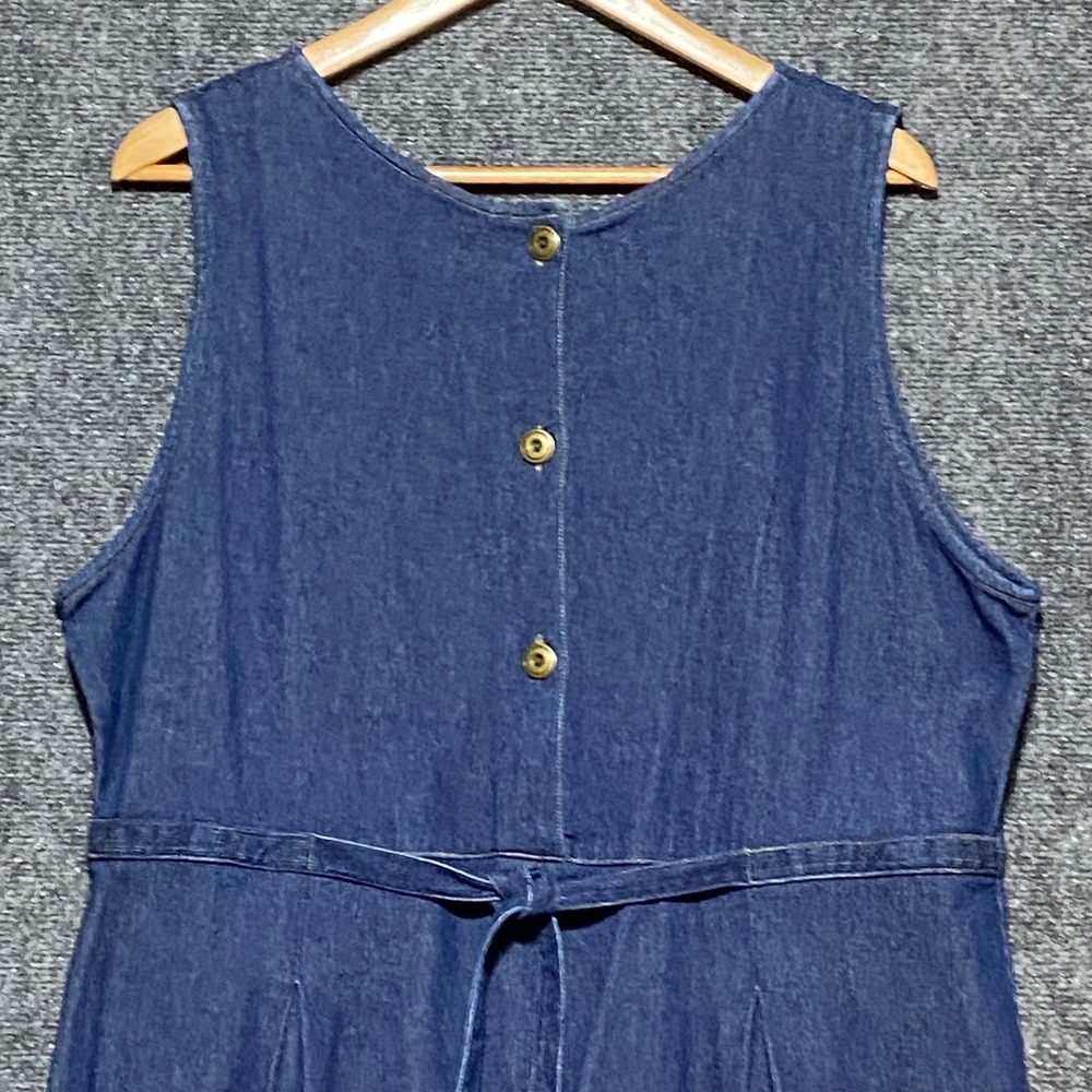 Vintage Woolrich Womens L Denim Dress Embroidered Winter Scene Sleeveless Belted - Picture 5 of 10